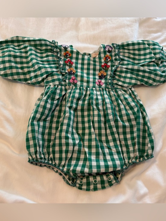 Pink Chicken Other - Pink Chicken Baby Girl Romper Bubble Green Gingham- Size 12-18 months